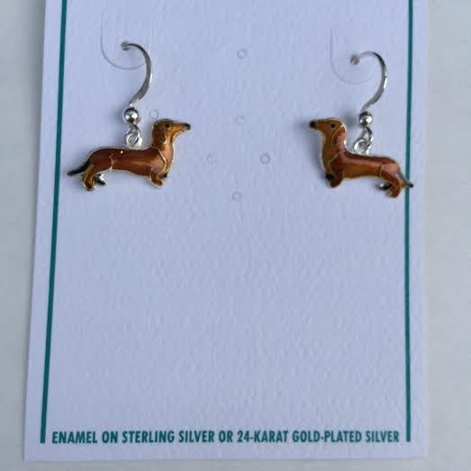 earrings tan enamel Wiener Dog Store